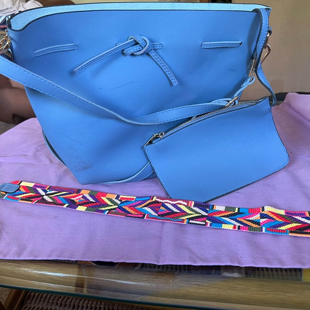 Blue Bucket Bag with Canvas strap